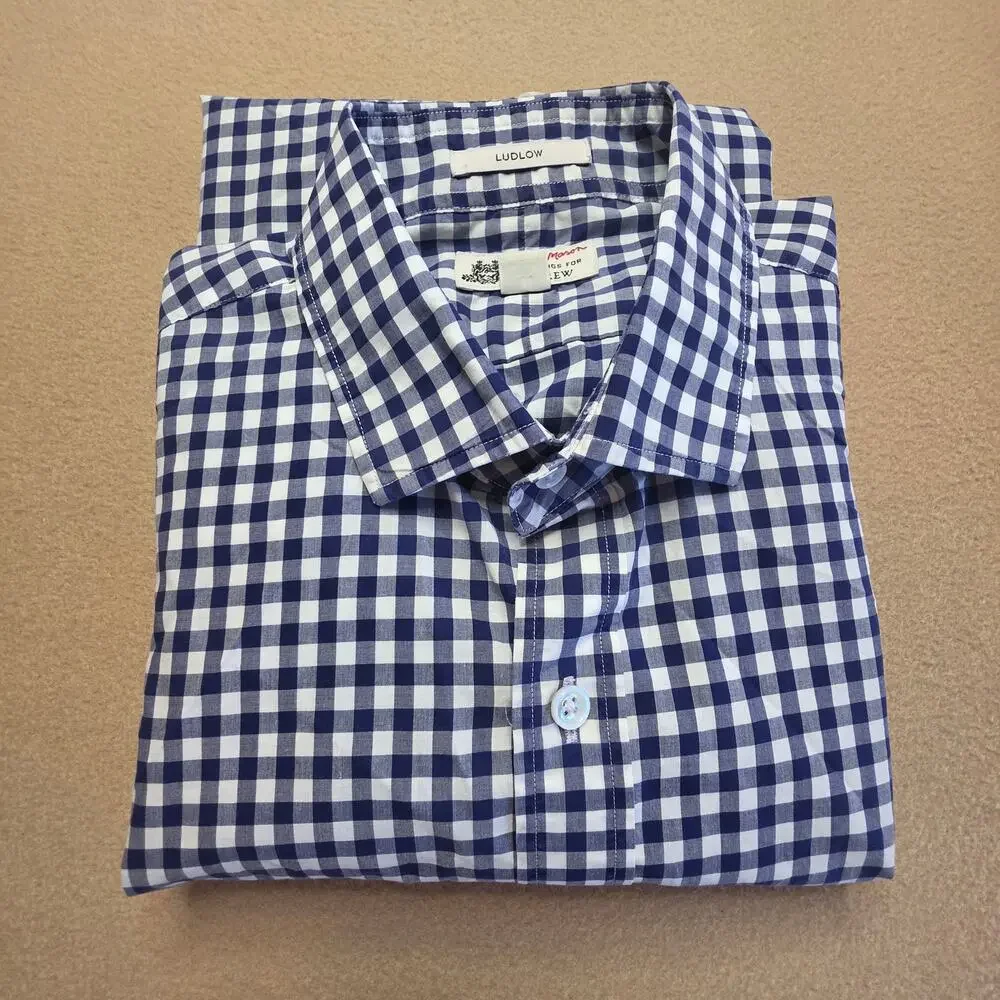 J.Crew Thomas Mason Blue & White Gingham Ludlow Slim Fit Button Shirt Sz Medium